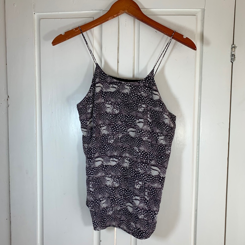 J Crew Womens 100% Silk‎ Abstract Feather Print Camisole Top Black Grey 6 Office